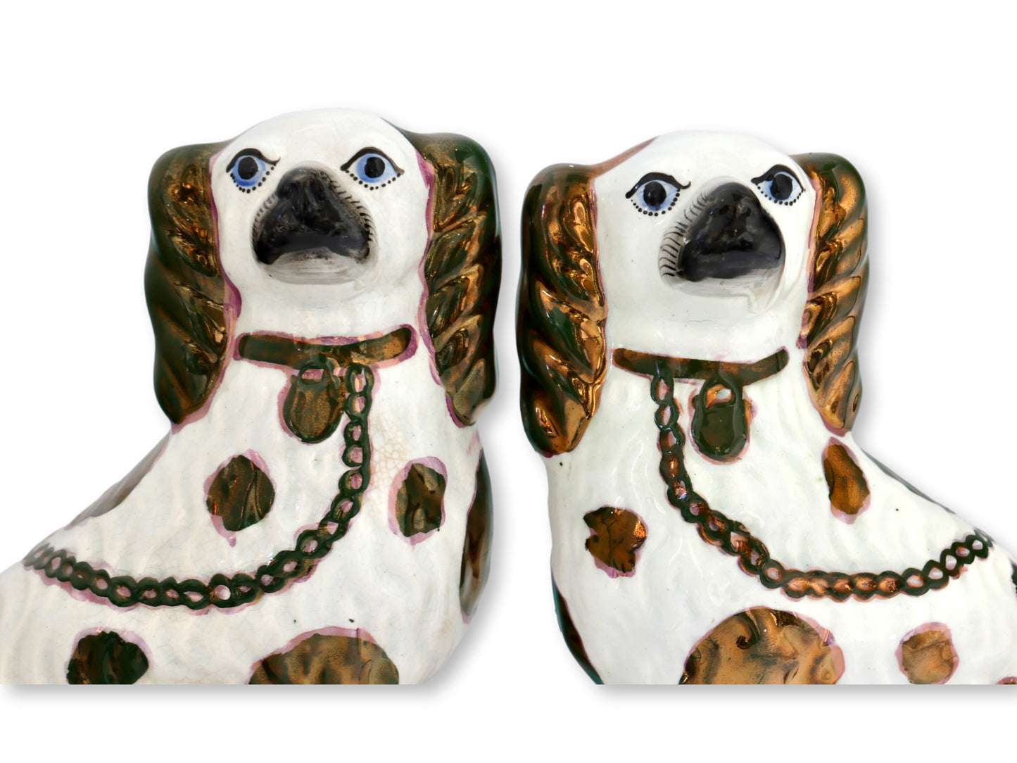 Rare - English Victorian 9.5" Copper King Charles Spaniel Dogs w/ Blue Eyes