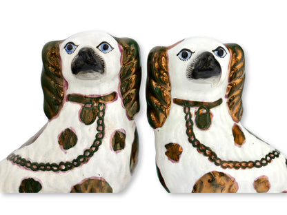 Rare - English Victorian 9.5" Copper King Charles Spaniel Dogs w/ Blue Eyes