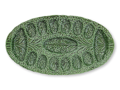 Majolica Cabbageware Deviled Egg Plate