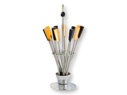 Art Deco French Cocktail / Fondue Stick Set with Holder