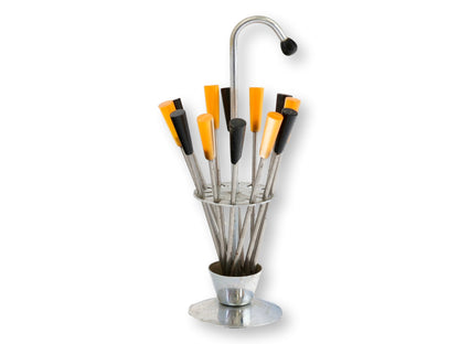 Art Deco French Cocktail / Fondue Stick Set with Holder