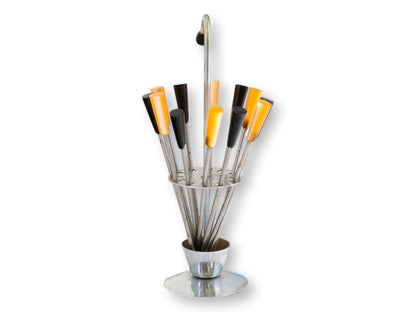 Art Deco French Cocktail / Fondue Stick Set with Holder