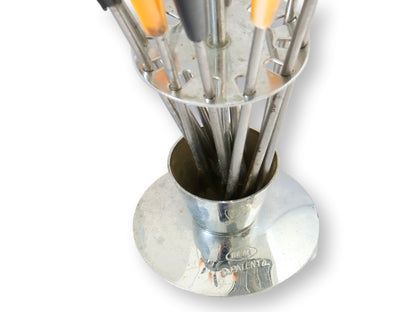Art Deco French Cocktail / Fondue Stick Set with Holder