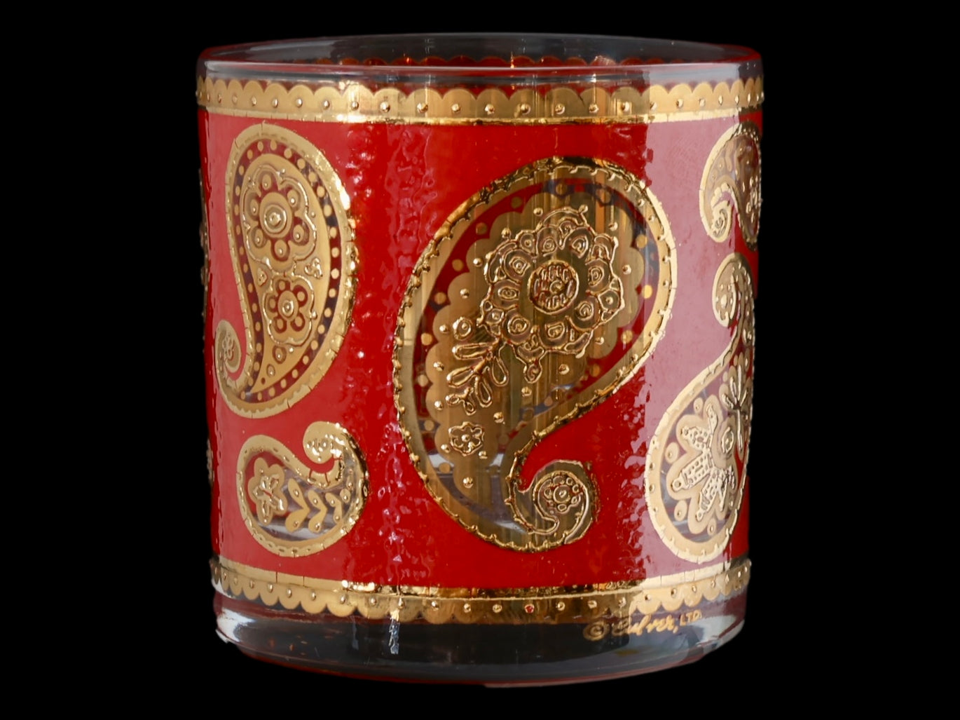 MCM Vintage Culver Red Paisley and 22k Gold Old Fashioned, Set of 8