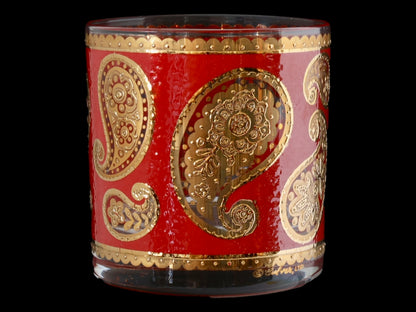 MCM Vintage Culver Red Paisley and 22k Gold Old Fashioned, Set of 8