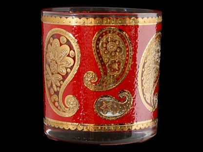MCM Vintage Culver Red Paisley and 22k Gold Old Fashioned, Set of 8
