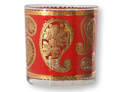 MCM Vintage Culver Red Paisley and 22k Gold Old Fashioned, Set of 8