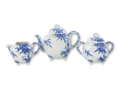 Japanese Meiji Porcelain Bamboo Tea Set, 3 Pieces