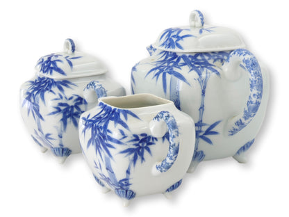 Japanese Meiji Porcelain Bamboo Tea Set, 3 Pieces