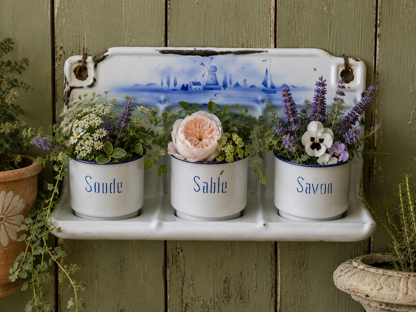 French Enamelware Hanging Laundry Soap Stand