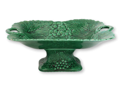 Antique English Green Majolica Berry and Vine Footed Dish