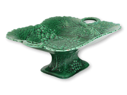 Antique English Green Majolica Berry and Vine Footed Dish