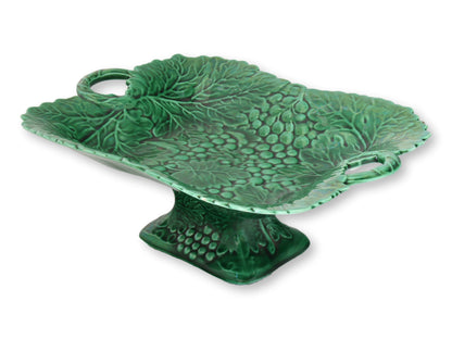 Antique English Green Majolica Berry and Vine Footed Dish