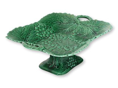 Antique English Green Majolica Berry and Vine Footed Dish
