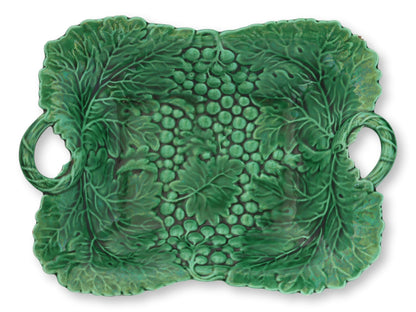 Antique English Green Majolica Berry and Vine Footed Dish