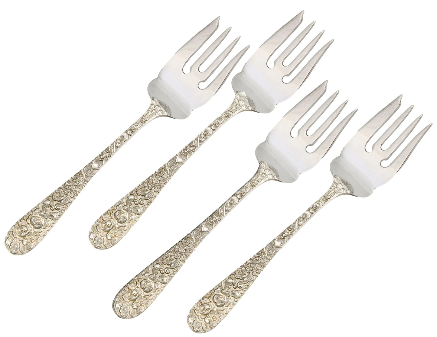 Sterling Silver Kirk Stieff Rose Salad Forks, Set of 4