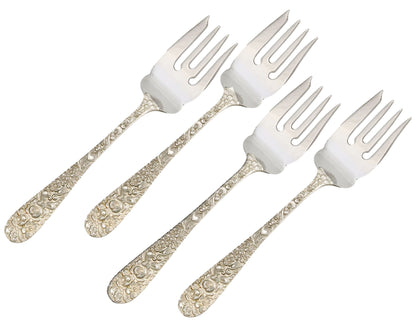 Sterling Silver Kirk Stieff Rose Salad Forks, Set of 4
