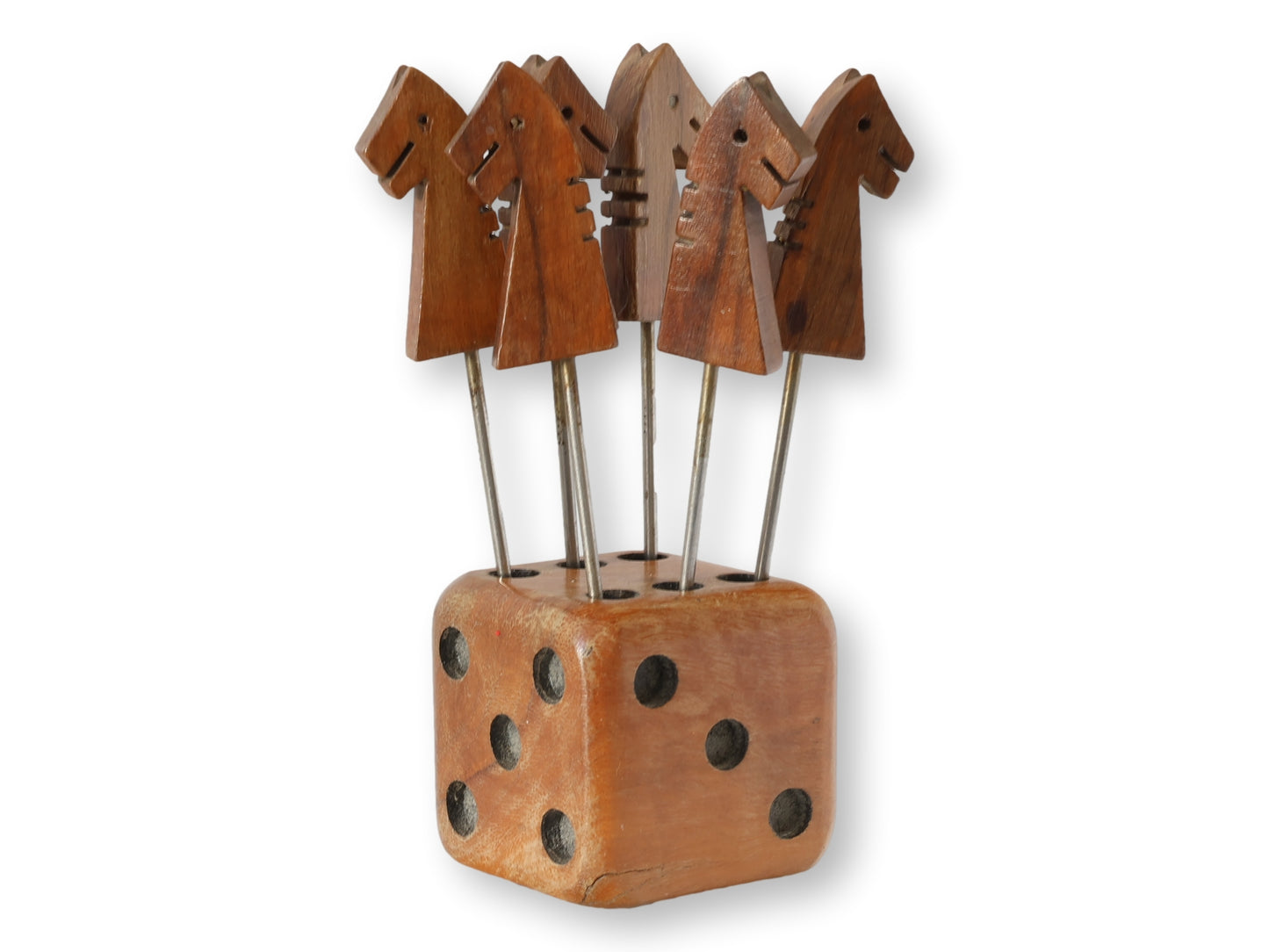 Midcentury French Dice Cocktail Sticks with Horse Heads