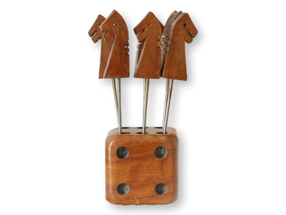 Midcentury French Dice Cocktail Sticks with Horse Heads