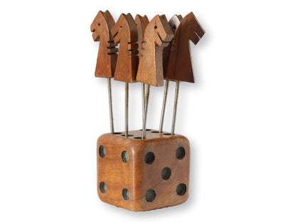 Midcentury French Dice Cocktail Sticks with Horse Heads