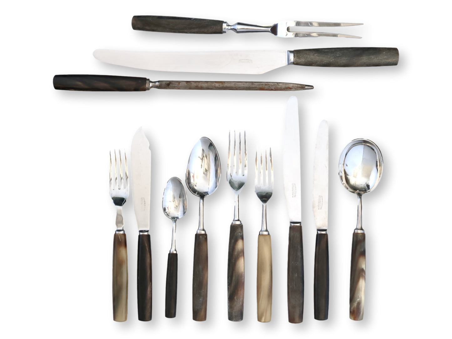 English Polished Natural Horn Cutlery, Service for 12