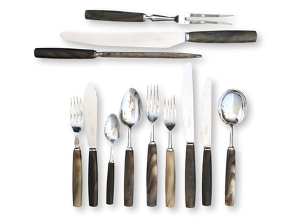 English Polished Natural Horn Cutlery, Service for 12