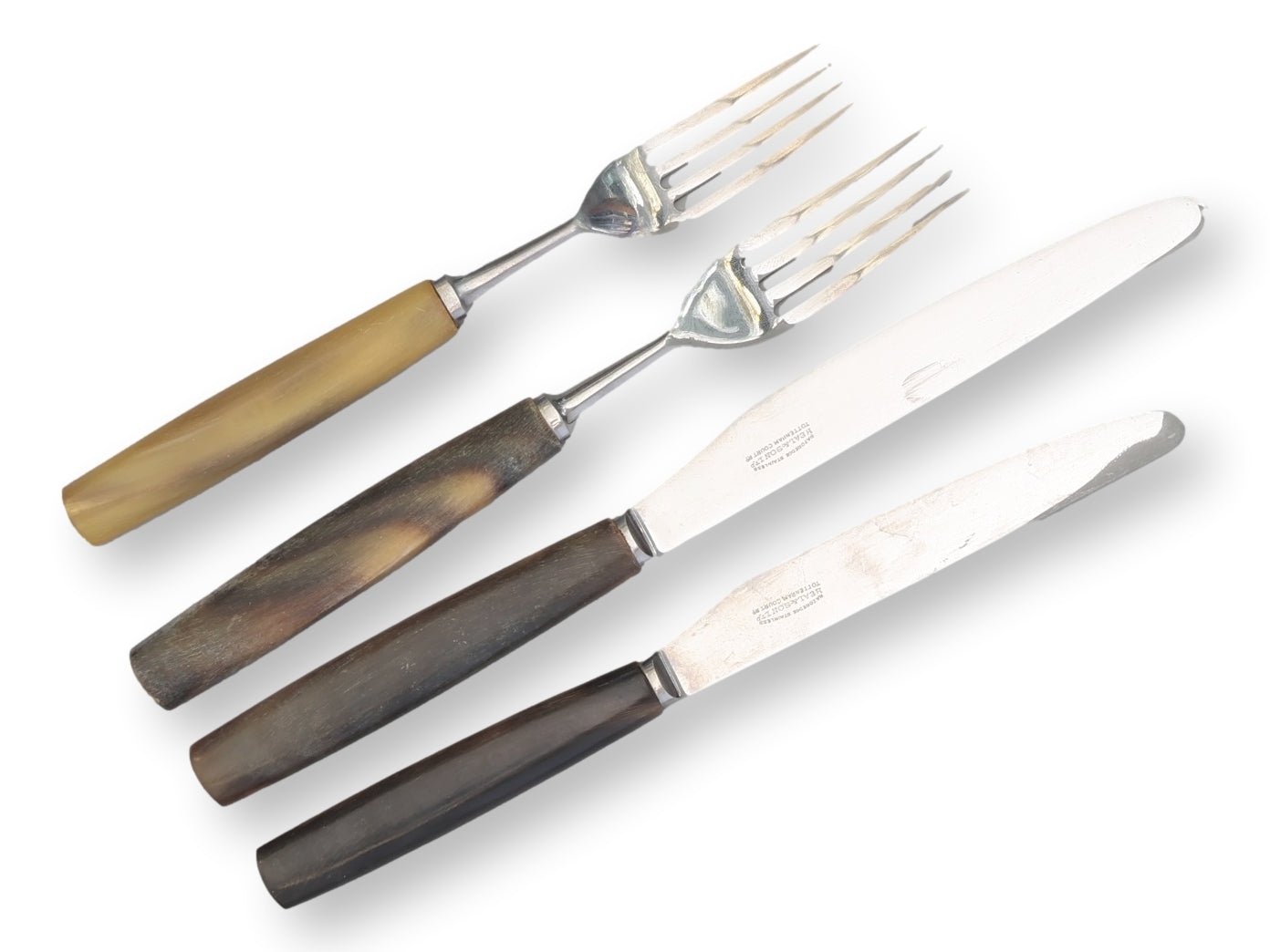 English Polished Natural Horn Cutlery, Service for 12