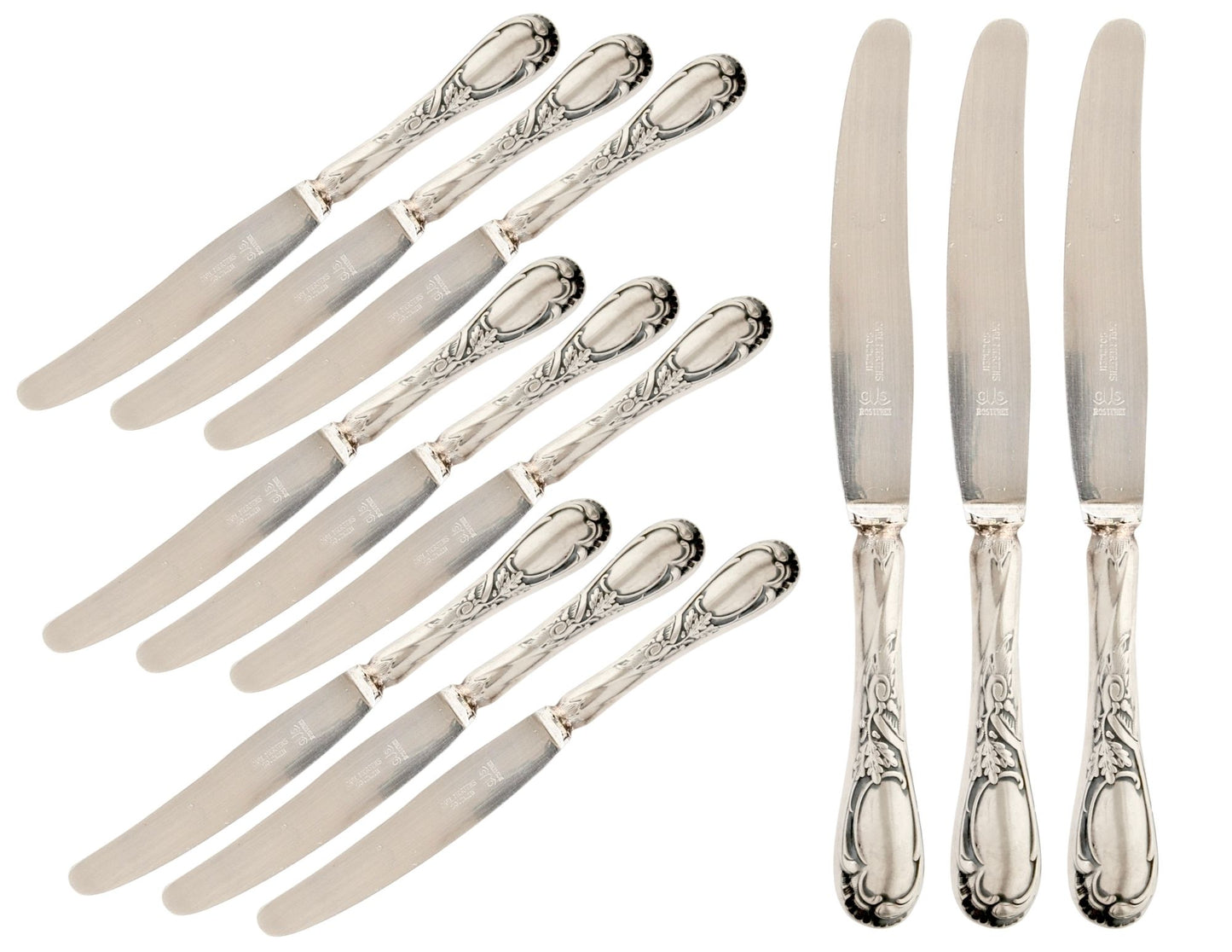 Antique French Silverplate Dinner Knives, Set of 12