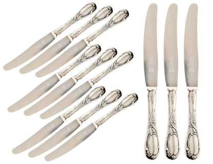 Antique French Silverplate Dinner Knives, Set of 12