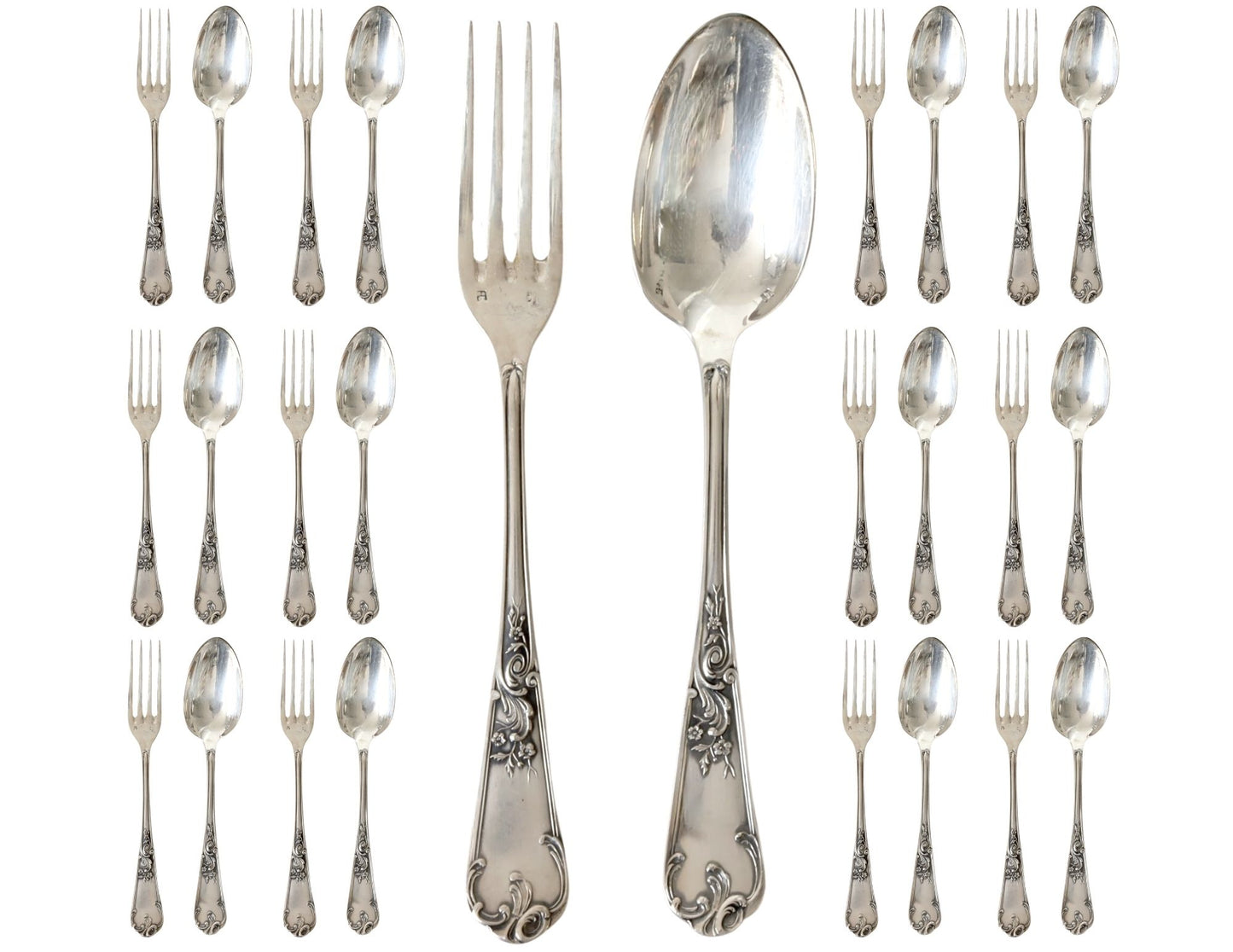 Antique French Silverplate Flatware Service for 12