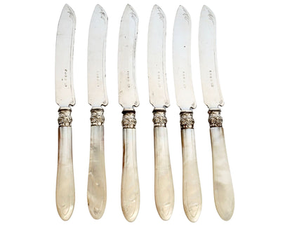 English Mother of Pearl Table Knives, Set of 6