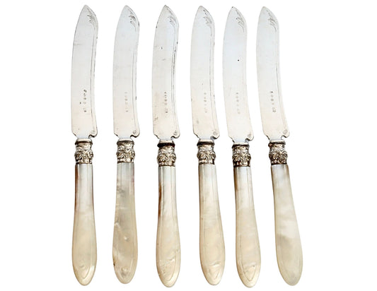English Mother of Pearl Table Knives, Set of 6