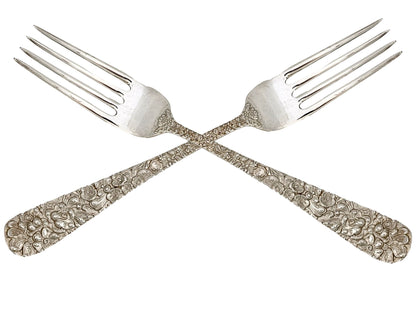 Kirk Stieff Rose Pattern Sterling Silver Luncheon Forks, Pair