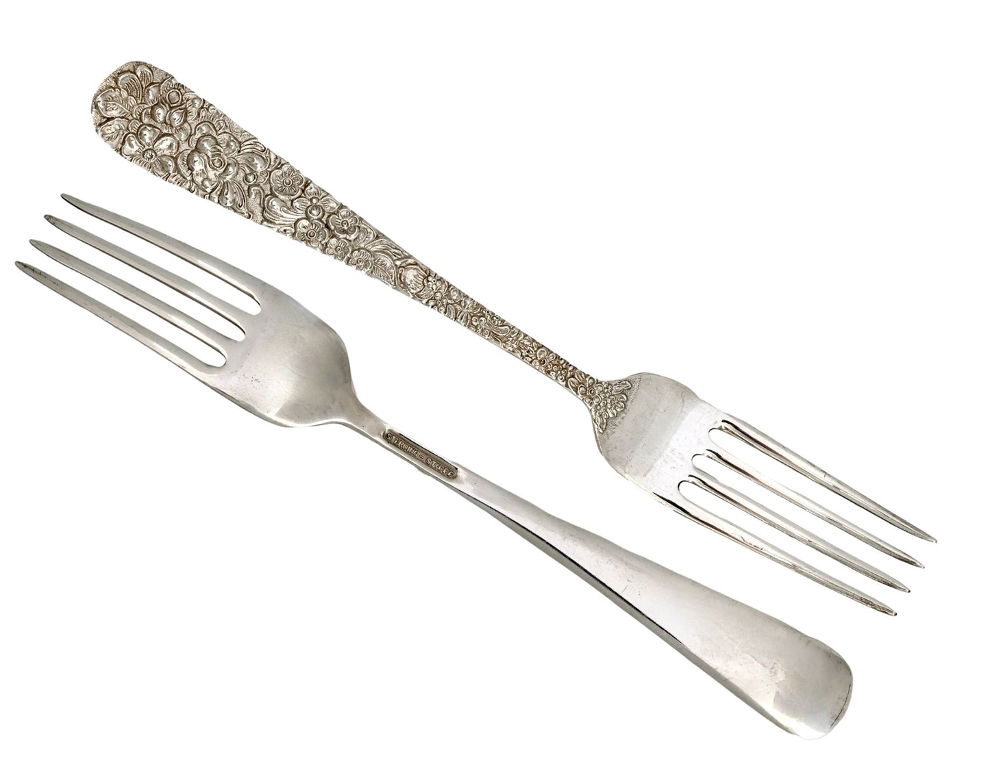 Kirk Stieff Rose Pattern Sterling Silver Luncheon Forks, Pair