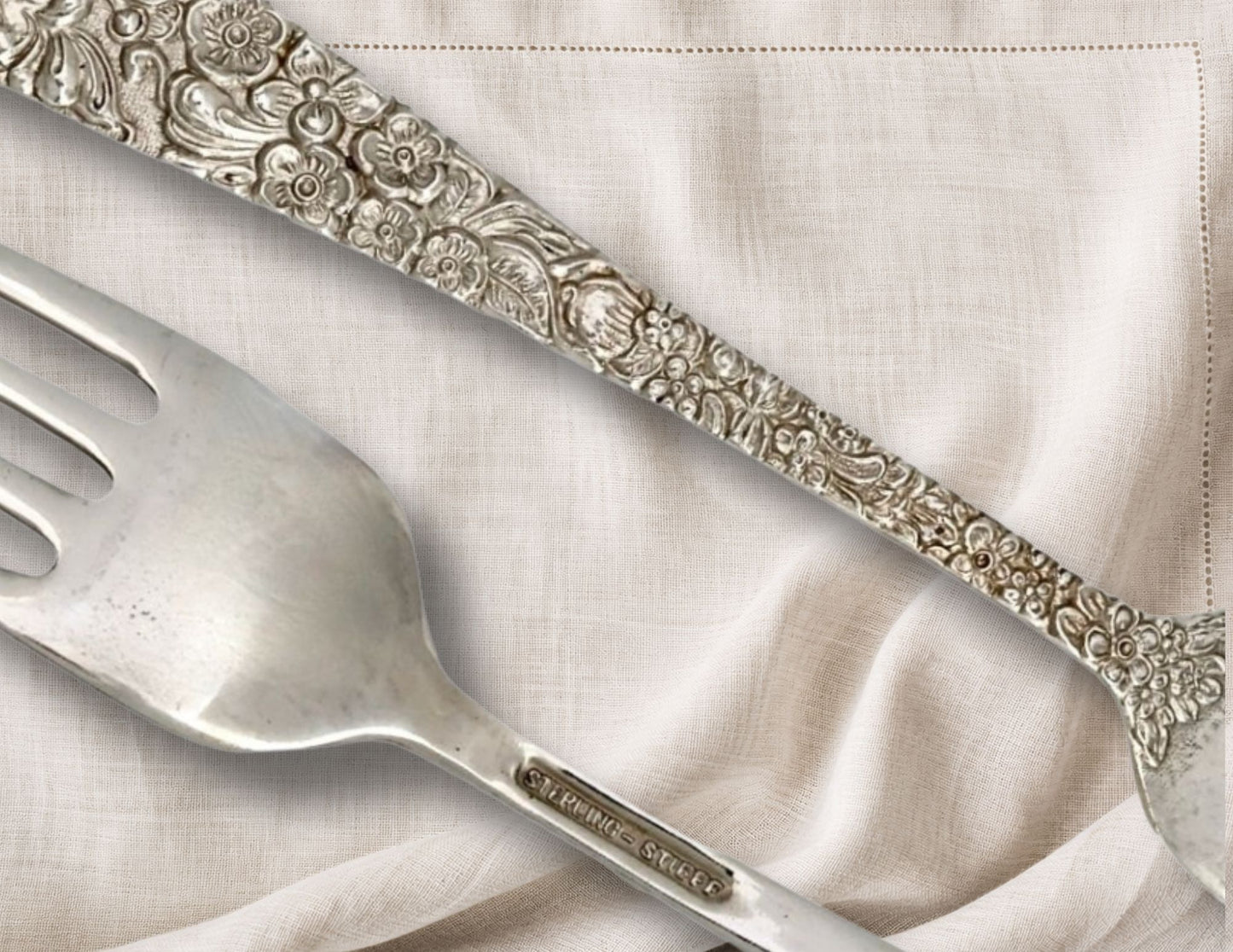 Kirk Stieff Rose Pattern Sterling Silver Luncheon Forks, Pair