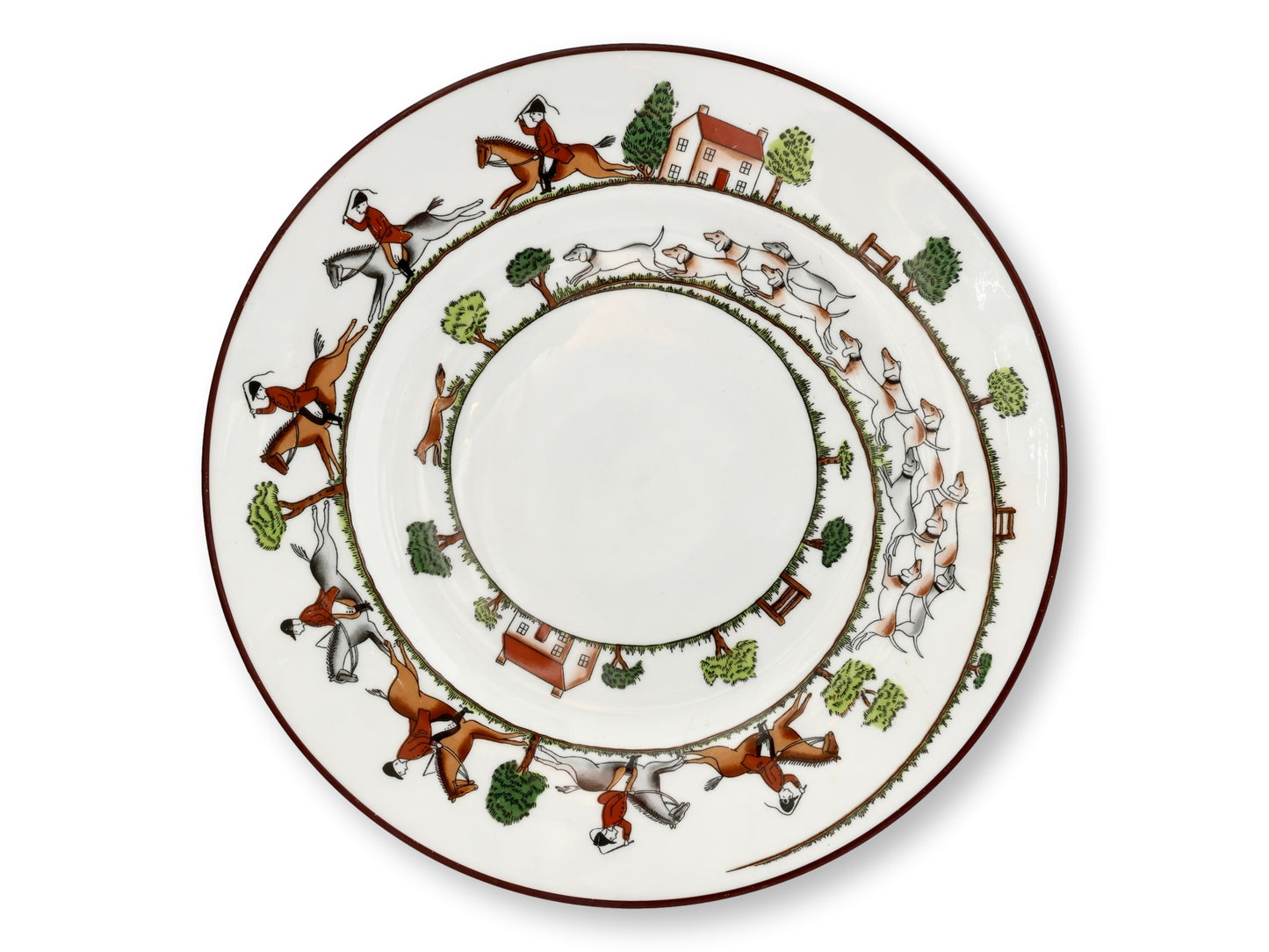 Crown Staffordshire Hunting Scene 8.25" Plates, Pair