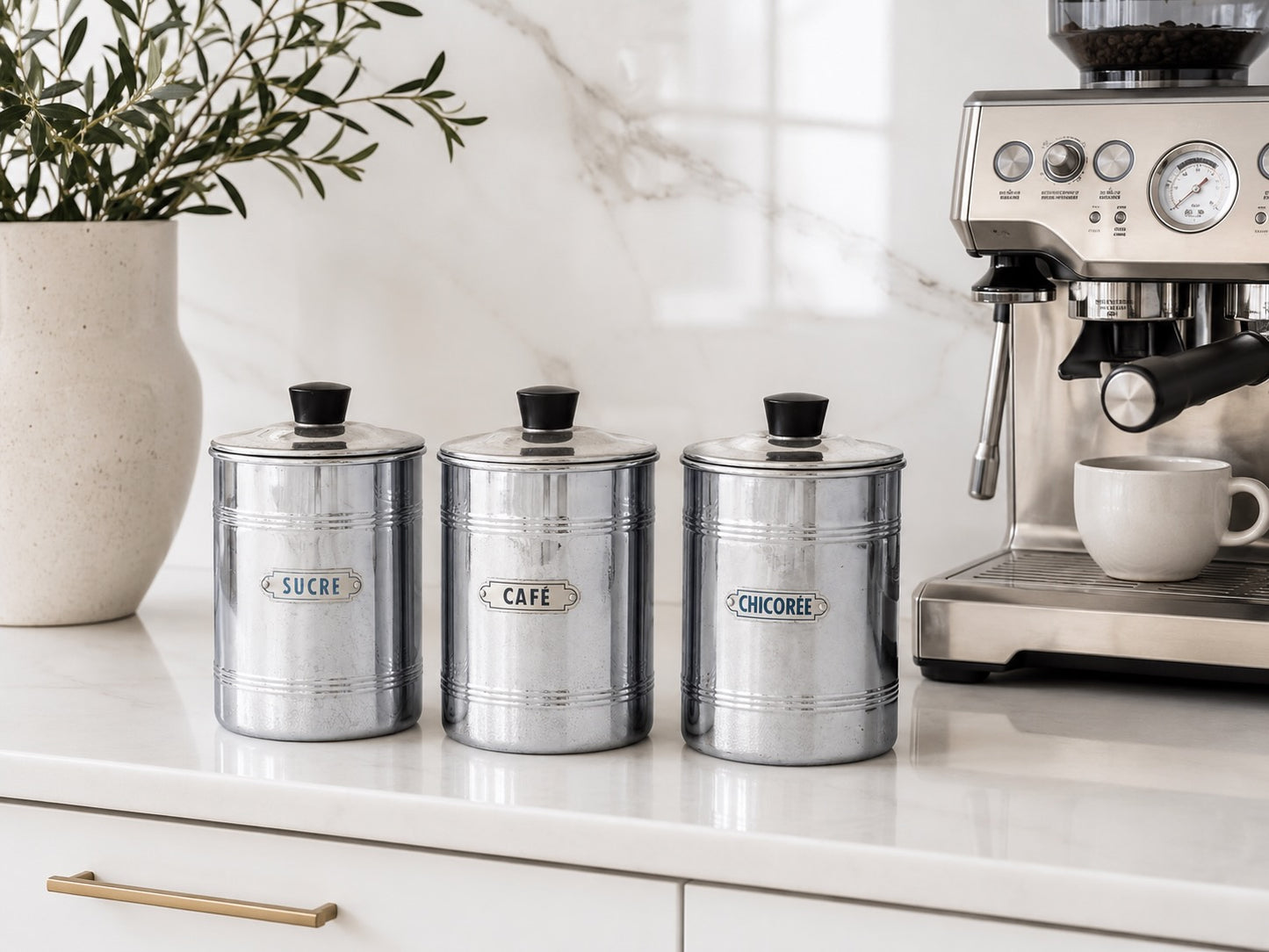 1950s French Chrome Coffee Making Canisters