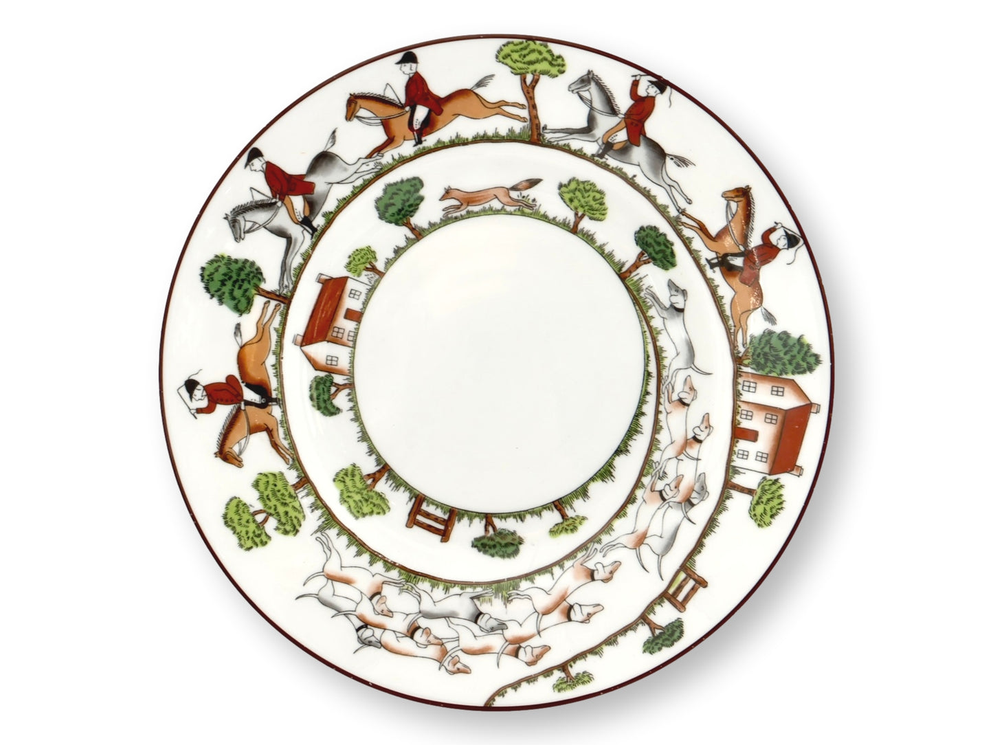 Crown Staffordshire Hunting Scene Rim Soup Bowls, Set of 3