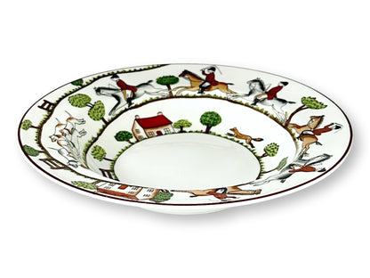Crown Staffordshire Hunting Scene Rim Soup Bowls, Set of 3