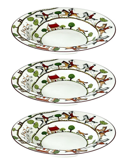 Crown Staffordshire Hunting Scene Rim Soup Bowls, Set of 3