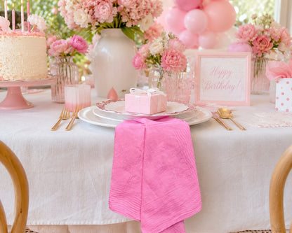 Antique French Pink Checkerboard Napkins, Set of 8