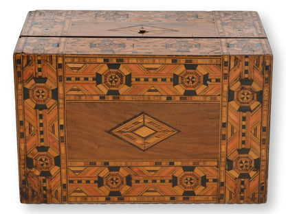 Antique English Tunbridge Ware Inlaid Storage Box