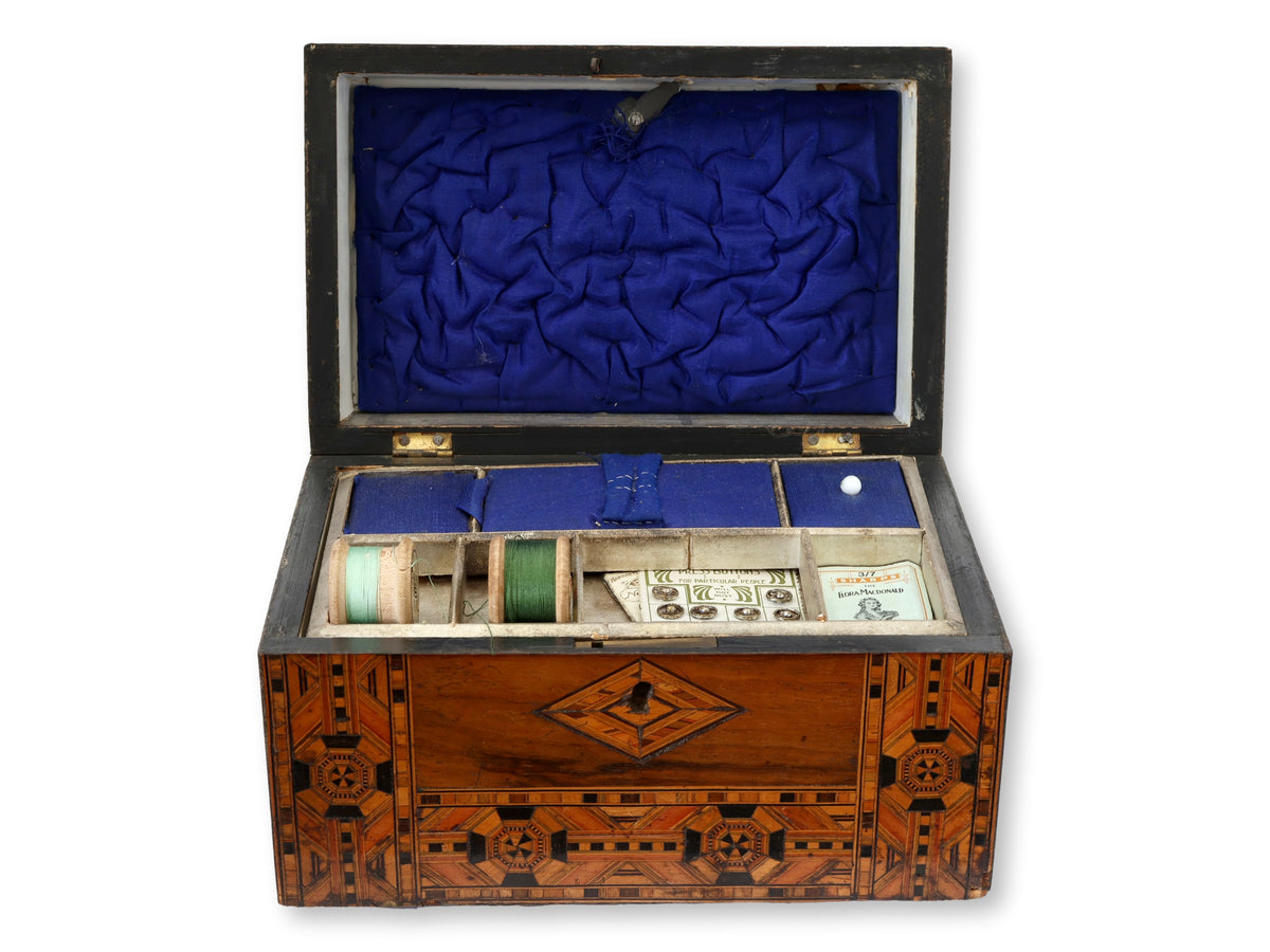 Antique English Tunbridge Ware Inlaid Storage Box