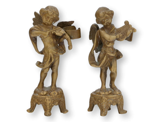 Bronze Cherub Figures, Flower Holders / Candle Holders