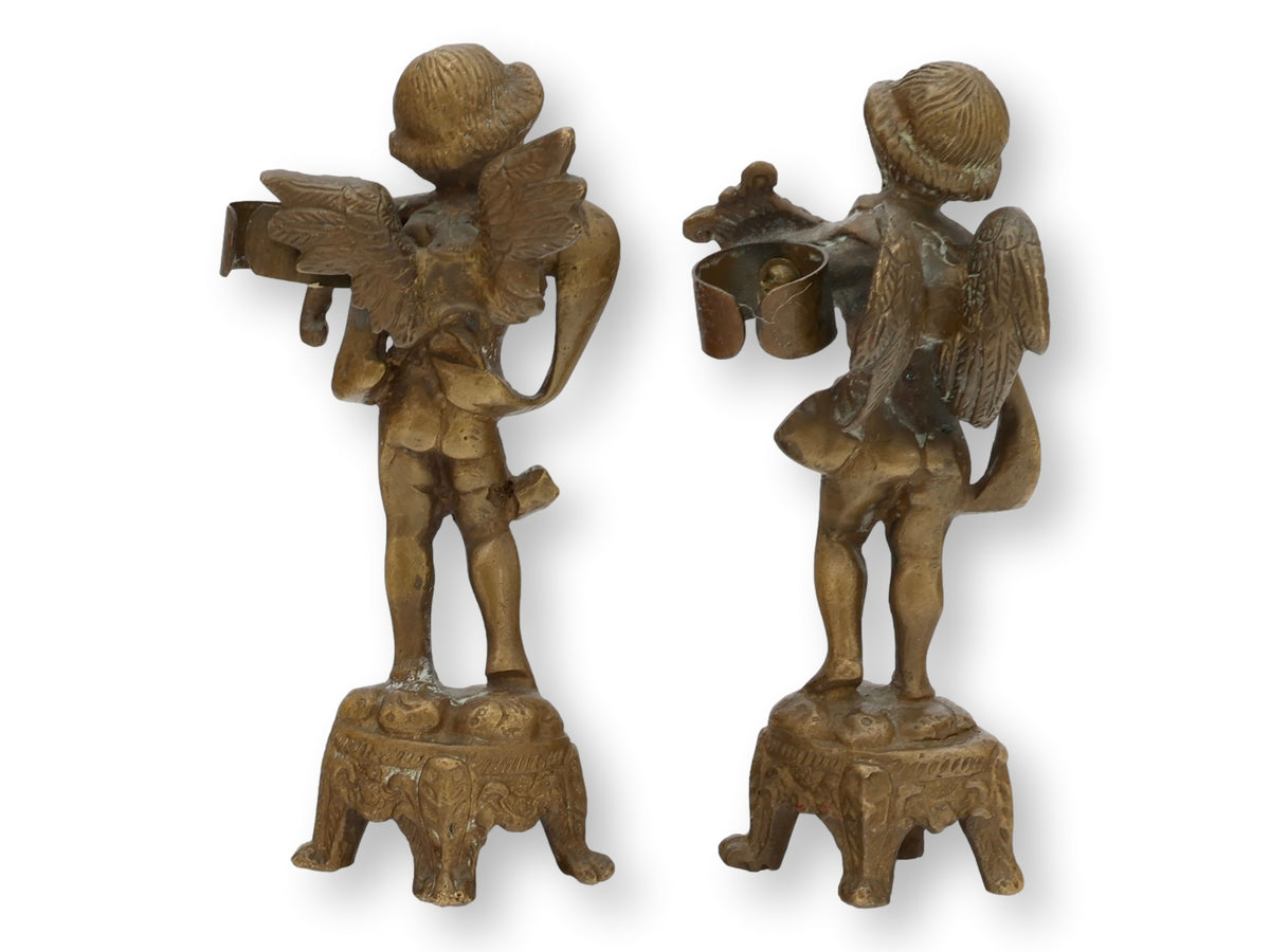Bronze Cherub Figures, Flower Holders / Candle Holders