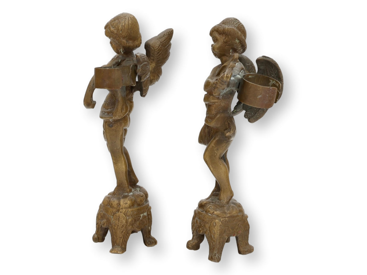 Bronze Cherub Figures, Flower Holders / Candle Holders