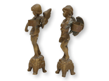 Bronze Cherub Figures, Flower Holders / Candle Holders