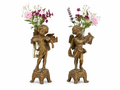 Bronze Cherub Figures, Flower Holders / Candle Holders