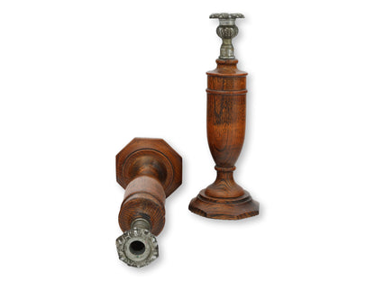 English Oak Candlesticks With Metal Cups