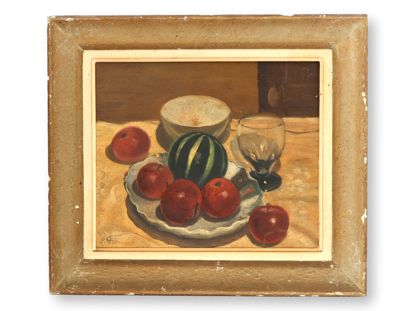 French Still Life Painting, Watermelon and Apples